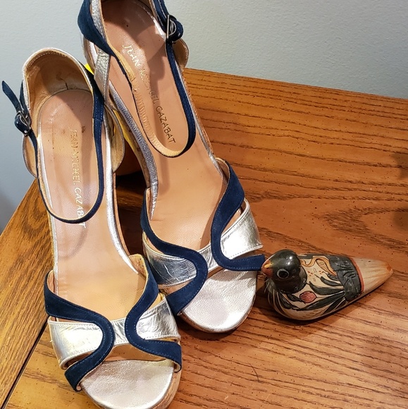 METALIC SilverCork Chunky Wedge Platforms Jean-Michel Catzabat Evening Events 9 - Picture 5 of 13